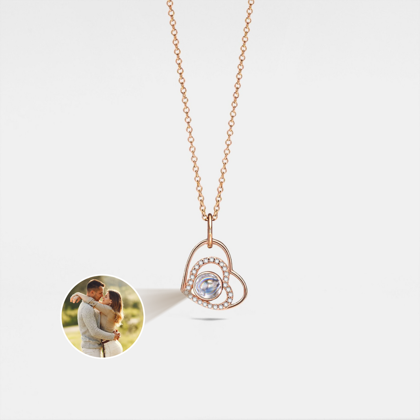Custom Double Heart Photo Projection Necklace