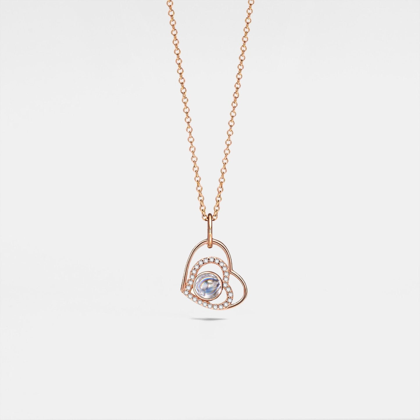 Custom Double Heart Photo Projection Necklace